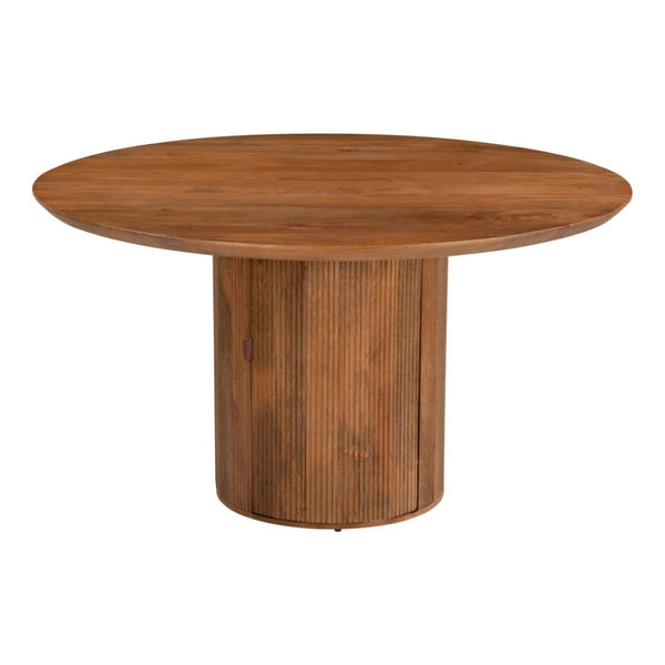 HomeRoots 56" Brown Solid Wood Pedestal Dining Table with Ribbed Texture - Stylish, Durable, Modern Design 572214