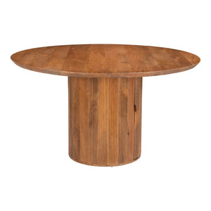 HomeRoots 56" Brown Solid Wood Pedestal Dining Table with Ribbed Texture - Stylish, Durable, Modern Design 572214