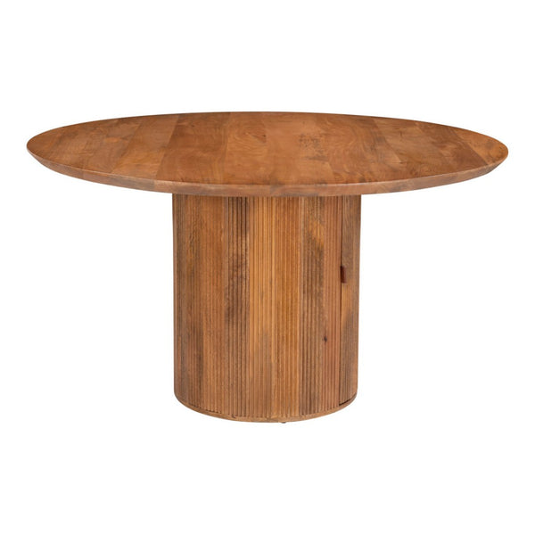 HomeRoots 56" Brown Solid Wood Pedestal Dining Table with Ribbed Texture - Stylish, Durable, Modern Design 572214