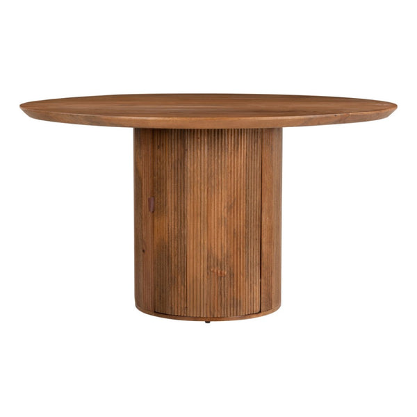 HomeRoots 56" Brown Solid Wood Pedestal Dining Table with Ribbed Texture - Stylish, Durable, Modern Design 572214