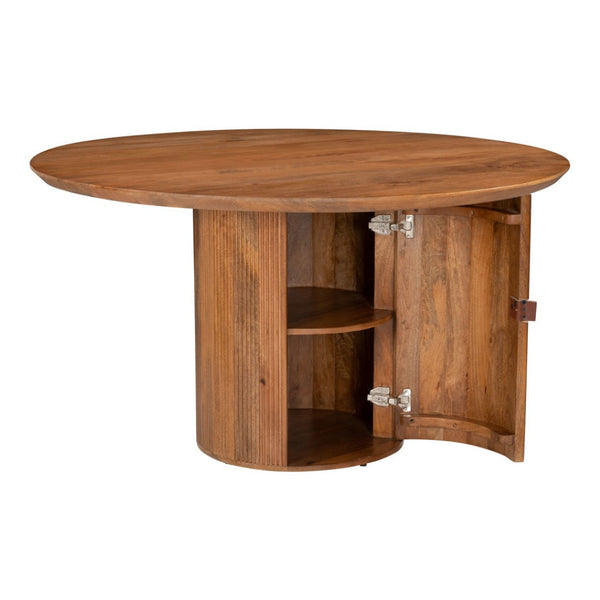 HomeRoots 56" Brown Solid Wood Pedestal Dining Table with Ribbed Texture - Stylish, Durable, Modern Design 572214