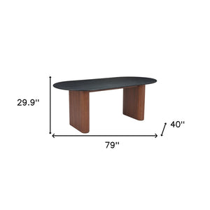 HomeRoots 79" Elegant Black & Walnut Double Pedestal Oval Dining Table - Stylish, Durable & Space-Efficient! 572216