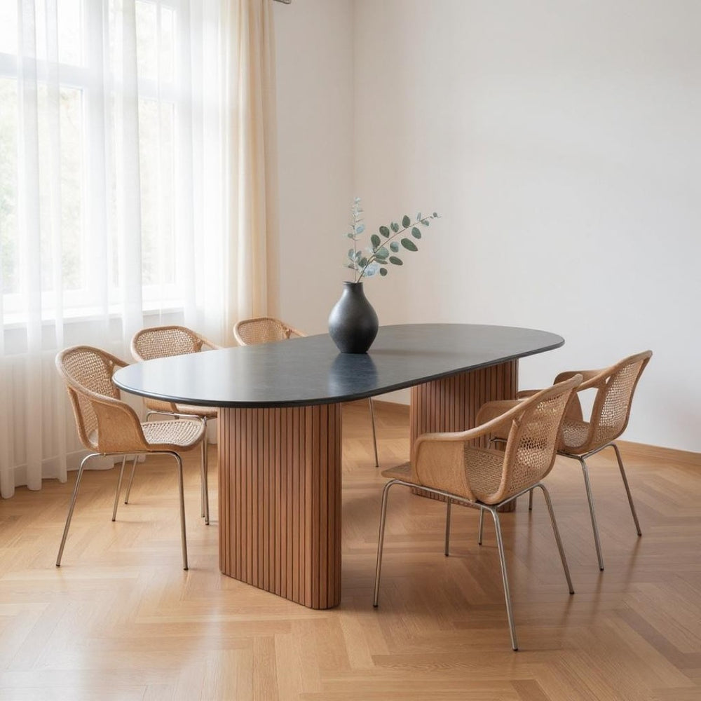 HomeRoots 79" Elegant Black & Walnut Double Pedestal Oval Dining Table - Stylish, Durable & Space-Efficient! 572216