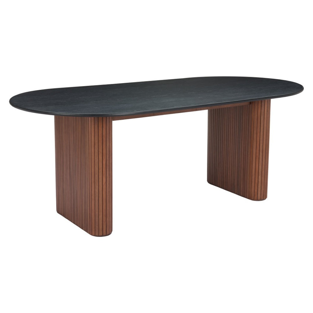 HomeRoots 79" Elegant Black & Walnut Double Pedestal Oval Dining Table - Stylish, Durable & Space-Efficient! 572216