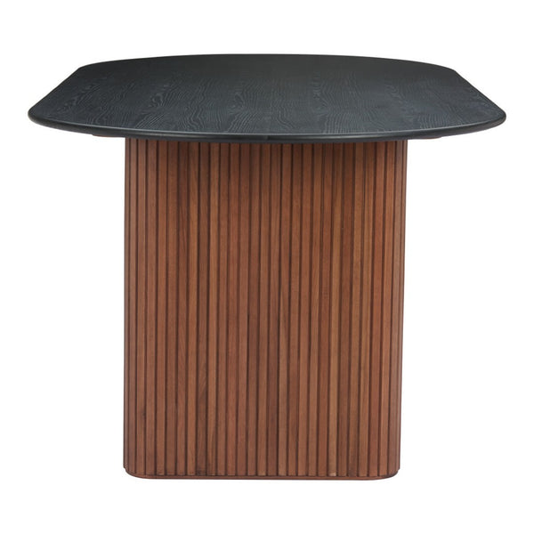 HomeRoots 79" Elegant Black & Walnut Double Pedestal Oval Dining Table - Stylish, Durable & Space-Efficient! 572216