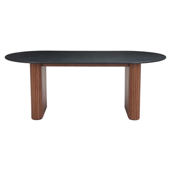 HomeRoots 79" Elegant Black & Walnut Double Pedestal Oval Dining Table - Stylish, Durable & Space-Efficient! 572216