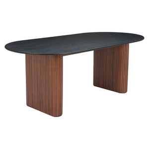 HomeRoots 79" Elegant Black & Walnut Double Pedestal Oval Dining Table - Stylish, Durable & Space-Efficient! 572216