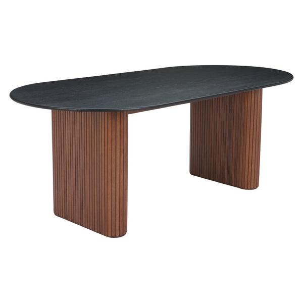 HomeRoots 79" Elegant Black & Walnut Double Pedestal Oval Dining Table - Stylish, Durable & Space-Efficient! 572216