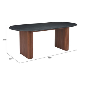 HomeRoots 79" Elegant Black & Walnut Double Pedestal Oval Dining Table - Stylish, Durable & Space-Efficient! 572216