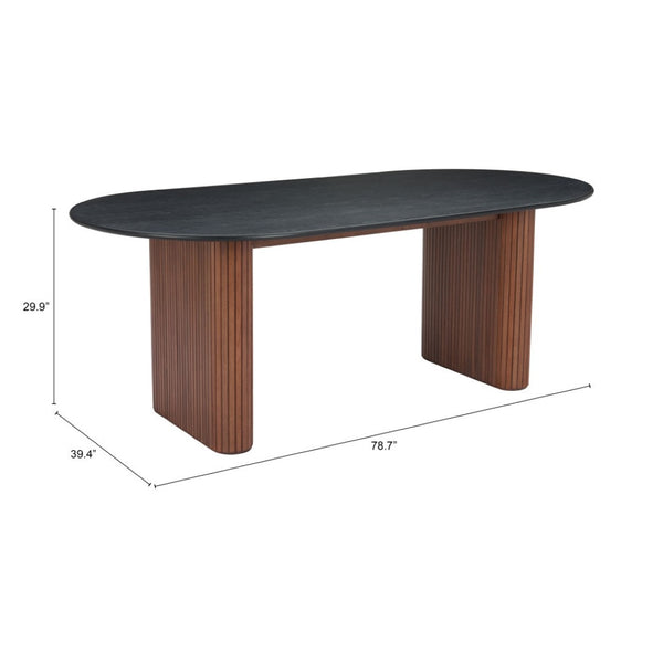 HomeRoots 79" Elegant Black & Walnut Double Pedestal Oval Dining Table - Stylish, Durable & Space-Efficient! 572216