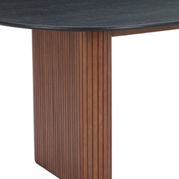 HomeRoots 79" Elegant Black & Walnut Double Pedestal Oval Dining Table - Stylish, Durable & Space-Efficient! 572216