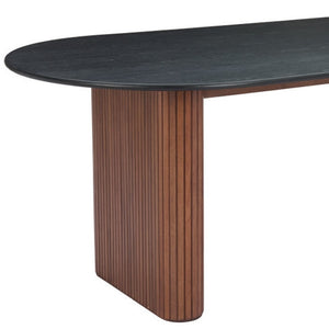 HomeRoots 79" Elegant Black & Walnut Double Pedestal Oval Dining Table - Stylish, Durable & Space-Efficient! 572216