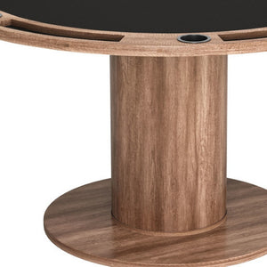HomeRoots 54" Natural and Black Round Convertible Game Table – Stylish Dining & Game Centerpiece for Any Space! 572217