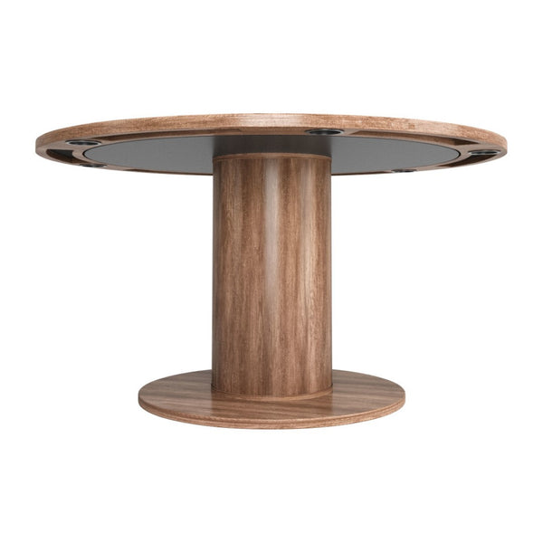 HomeRoots 54" Natural and Black Round Convertible Game Table – Stylish Dining & Game Centerpiece for Any Space! 572217