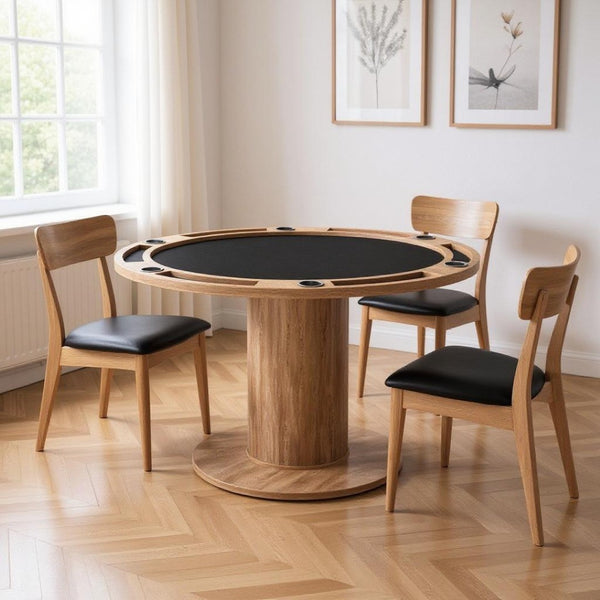 HomeRoots 54" Natural and Black Round Convertible Game Table – Stylish Dining & Game Centerpiece for Any Space! 572217