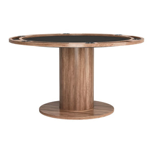 HomeRoots 54" Natural and Black Round Convertible Game Table – Stylish Dining & Game Centerpiece for Any Space! 572217