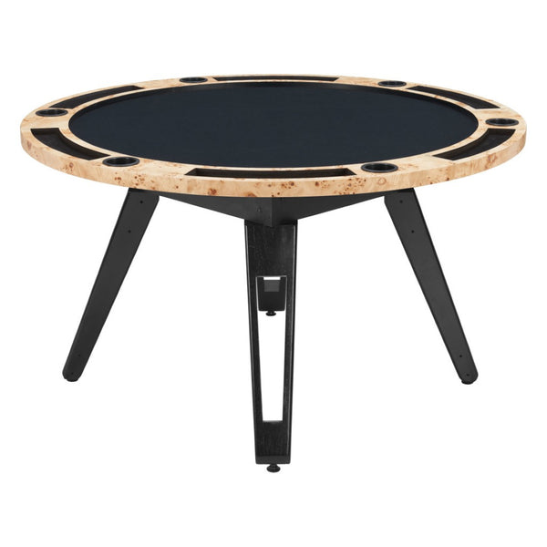HomeRoots 54" Convertible Game and Dining Table in Natural Burl & Black - Perfect for Game Nights and Dining! 572220
