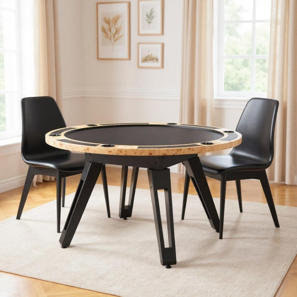 HomeRoots 54" Convertible Game and Dining Table in Natural Burl & Black - Perfect for Game Nights and Dining! 572220