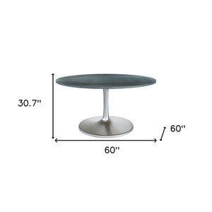 HomeRoots 60" Gray Marble Round Dining Table with Silver Aluminum Pedestal Base for Modern Elegance & Comfort 572221