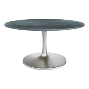 HomeRoots 60" Gray Marble Round Dining Table with Silver Aluminum Pedestal Base for Modern Elegance & Comfort 572221