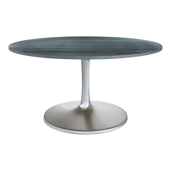 HomeRoots 60" Gray Marble Round Dining Table with Silver Aluminum Pedestal Base for Modern Elegance & Comfort 572221