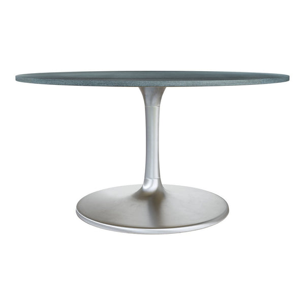 HomeRoots 60" Gray Marble Round Dining Table with Silver Aluminum Pedestal Base for Modern Elegance & Comfort 572221