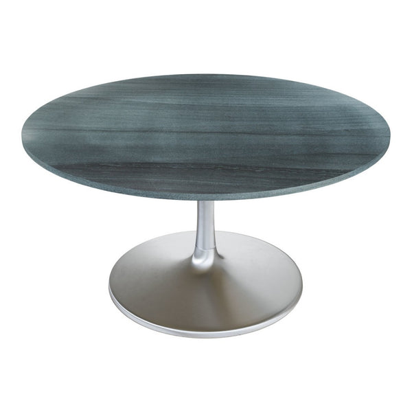 HomeRoots 60" Gray Marble Round Dining Table with Silver Aluminum Pedestal Base for Modern Elegance & Comfort 572221