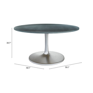 HomeRoots 60" Gray Marble Round Dining Table with Silver Aluminum Pedestal Base for Modern Elegance & Comfort 572221