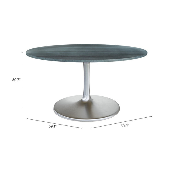 HomeRoots 60" Gray Marble Round Dining Table with Silver Aluminum Pedestal Base for Modern Elegance & Comfort 572221