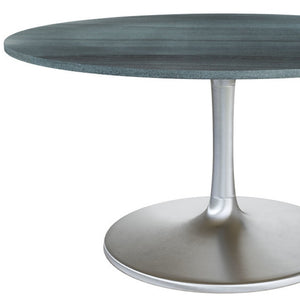 HomeRoots 60" Gray Marble Round Dining Table with Silver Aluminum Pedestal Base for Modern Elegance & Comfort 572221