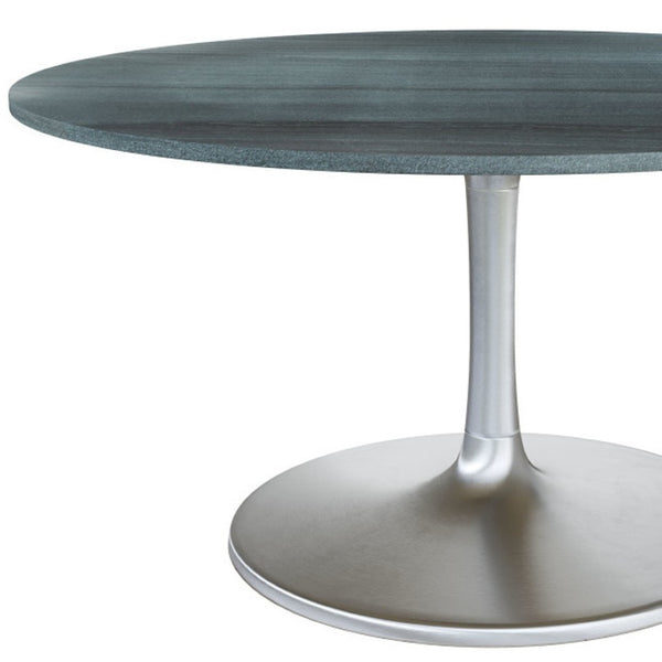 HomeRoots 60" Gray Marble Round Dining Table with Silver Aluminum Pedestal Base for Modern Elegance & Comfort 572221