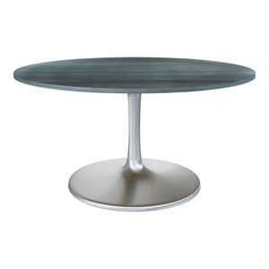 HomeRoots 60" Gray Marble Round Dining Table with Silver Aluminum Pedestal Base for Modern Elegance & Comfort 572221