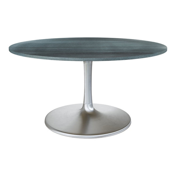 HomeRoots 60" Gray Marble Round Dining Table with Silver Aluminum Pedestal Base for Modern Elegance & Comfort 572221
