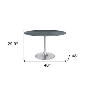 HomeRoots 48" Contemporary Gray and Silver Marble Dining Table with Sleek Aluminum Pedestal Base for 4 572222
