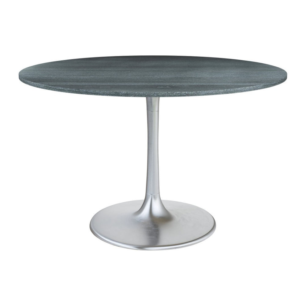 HomeRoots 48" Contemporary Gray and Silver Marble Dining Table with Sleek Aluminum Pedestal Base for 4 572222