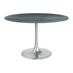 HomeRoots 48" Contemporary Gray and Silver Marble Dining Table with Sleek Aluminum Pedestal Base for 4 572222