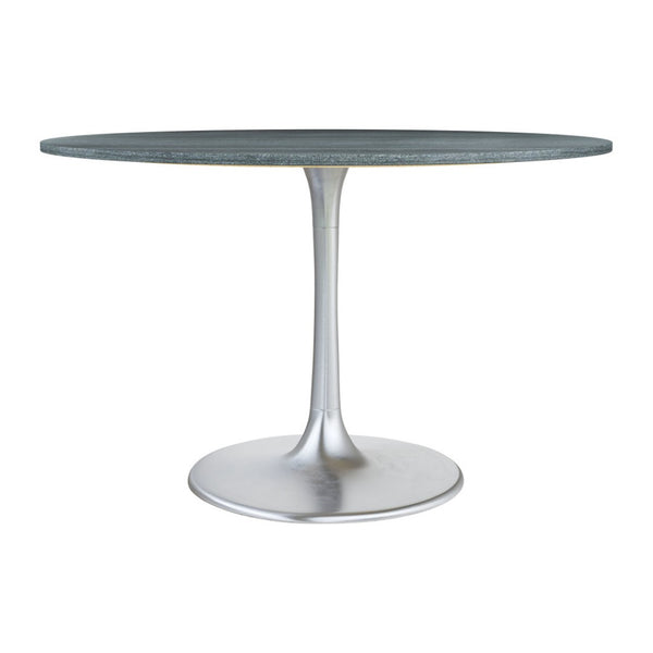 HomeRoots 48" Contemporary Gray and Silver Marble Dining Table with Sleek Aluminum Pedestal Base for 4 572222