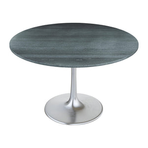 HomeRoots 48" Contemporary Gray and Silver Marble Dining Table with Sleek Aluminum Pedestal Base for 4 572222