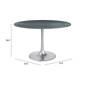 HomeRoots 48" Contemporary Gray and Silver Marble Dining Table with Sleek Aluminum Pedestal Base for 4 572222