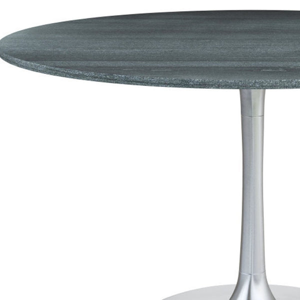 HomeRoots 48" Contemporary Gray and Silver Marble Dining Table with Sleek Aluminum Pedestal Base for 4 572222