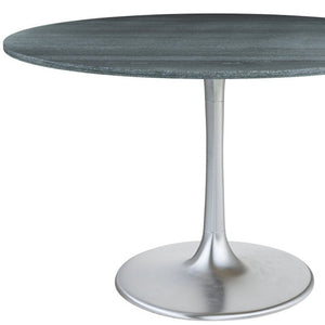 HomeRoots 48" Contemporary Gray and Silver Marble Dining Table with Sleek Aluminum Pedestal Base for 4 572222