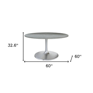 HomeRoots 60" Gray Marble Round Dining Table with Silver Aluminum Pedestal Base for Modern Elegance & Style 572223