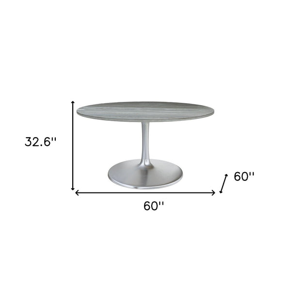 HomeRoots 60" Gray Marble Round Dining Table with Silver Aluminum Pedestal Base for Modern Elegance & Style 572223