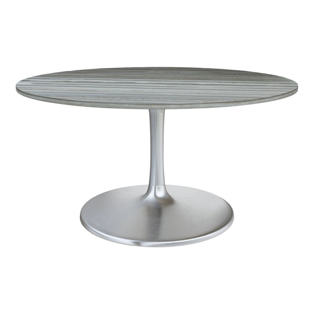 HomeRoots 60" Gray Marble Round Dining Table with Silver Aluminum Pedestal Base for Modern Elegance & Style 572223