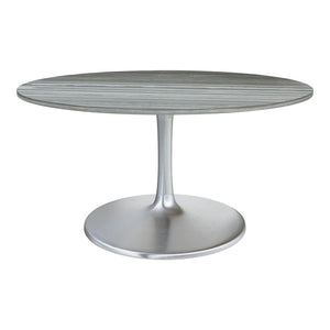 HomeRoots 60" Gray Marble Round Dining Table with Silver Aluminum Pedestal Base for Modern Elegance & Style 572223