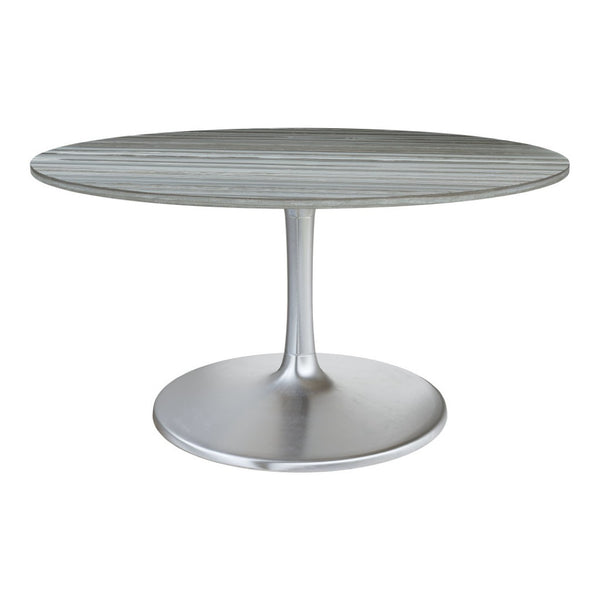 HomeRoots 60" Gray Marble Round Dining Table with Silver Aluminum Pedestal Base for Modern Elegance & Style 572223