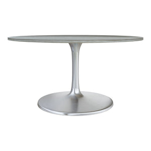 HomeRoots 60" Gray Marble Round Dining Table with Silver Aluminum Pedestal Base for Modern Elegance & Style 572223