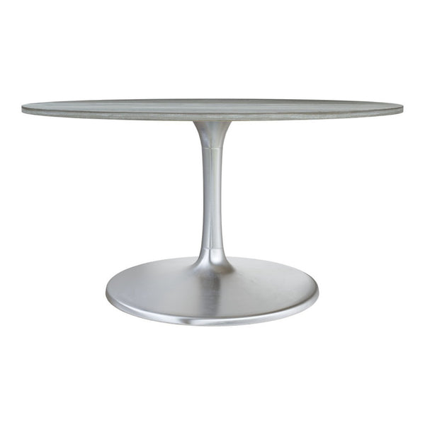 HomeRoots 60" Gray Marble Round Dining Table with Silver Aluminum Pedestal Base for Modern Elegance & Style 572223