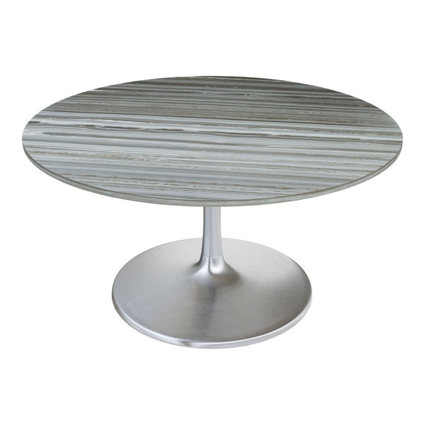 HomeRoots 60" Gray Marble Round Dining Table with Silver Aluminum Pedestal Base for Modern Elegance & Style 572223