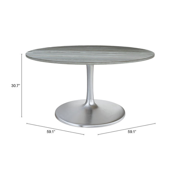 HomeRoots 60" Gray Marble Round Dining Table with Silver Aluminum Pedestal Base for Modern Elegance & Style 572223